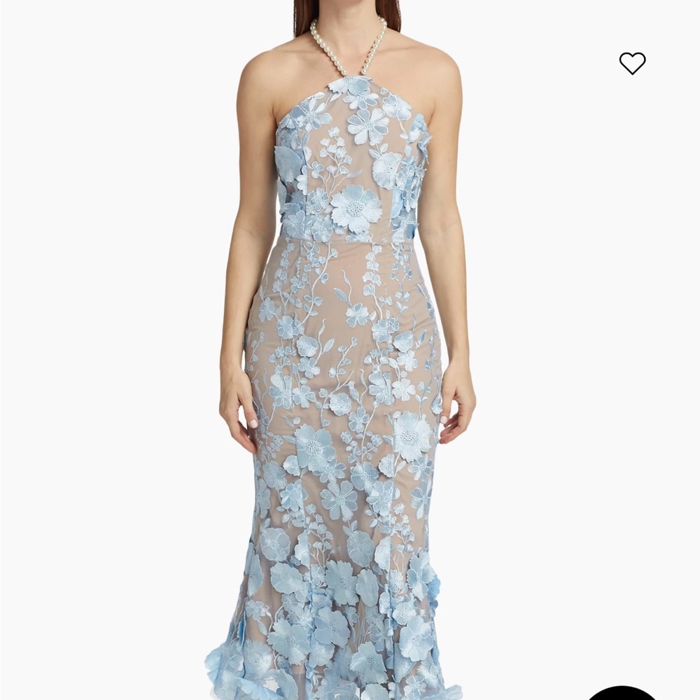 Elliatt Tan Strapless Sheath Dress with Blue Lace for Prom